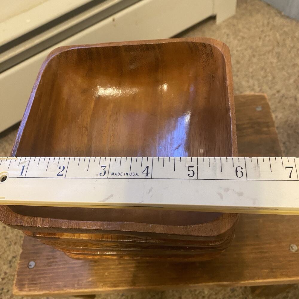 Wooden Salad Bowls Multi Purpose Serving Vintage Setof5 HandTurned MCM 6” Square - Picture 2 of 6